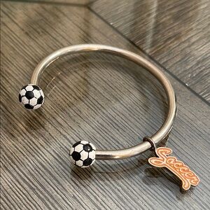 Soccer Charm Bracelet Soccer Ball Ends 
Circular Barbell Cuff Bracelet
